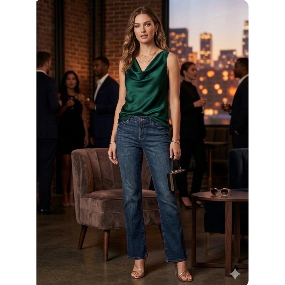 DKNY Jeans Soho Bootcut 10 Dark Wash Stretch Denim Festival Work Boho EveningOut